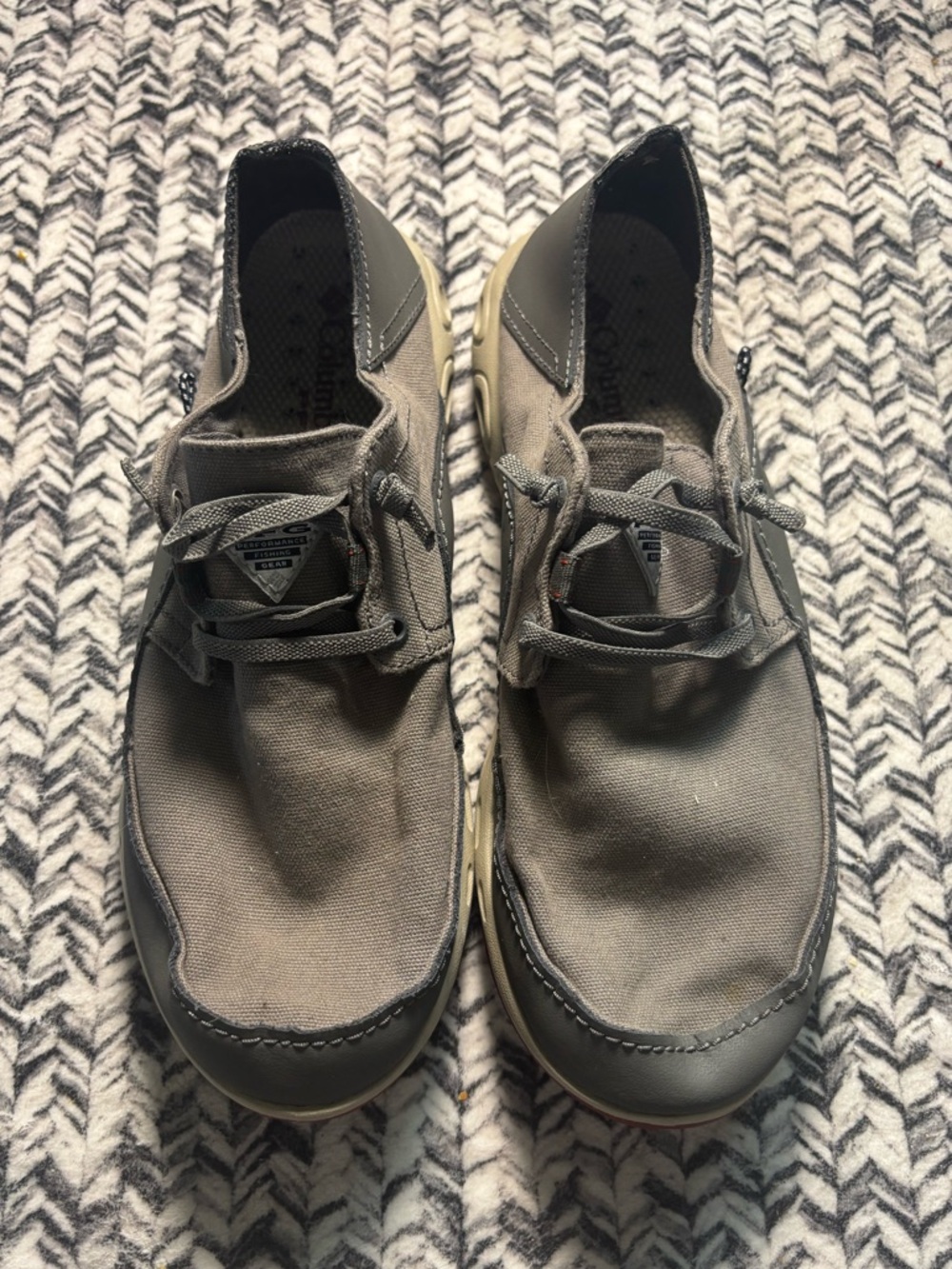 NWOT Men's Columbia PFG Olive Gray Canvas Slip-On Loafers Boat Shoes Size 9.5